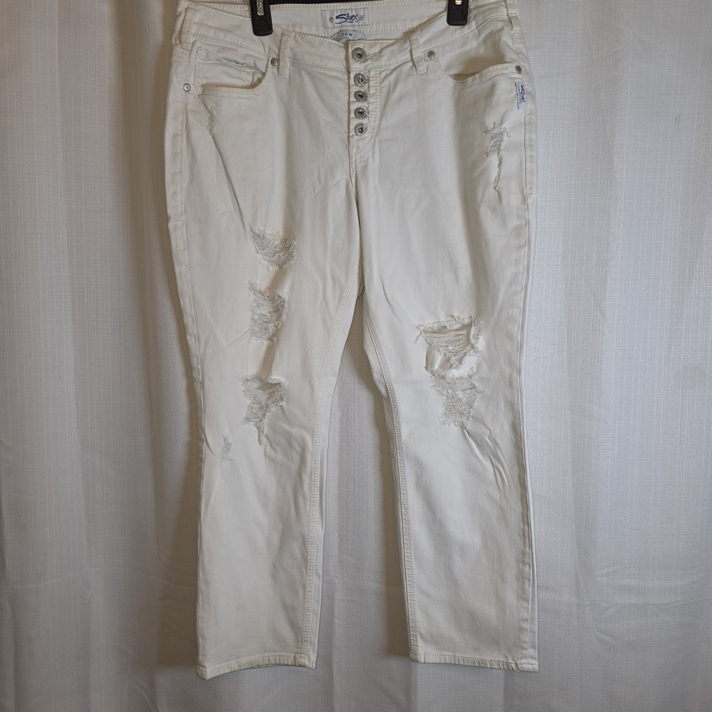 Silver Jeans Sam Women's Distressed Boyfriend Jeans White Size 16